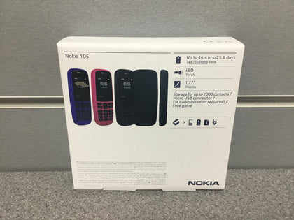 **BOXED** Nokia 105 - Dual Sim - Unlocked - Charcoal Black +++ Charging Cable.