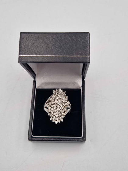 9ct White & Yellow Gold Ladies Diamond & CZ Cluster Ring - 10.82 Grams - Size S