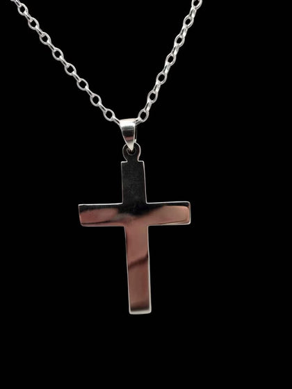 925 Sterling Silver Thin Beltcher Chain Necklace With Cross Pendant - 12.10 Grams - 24