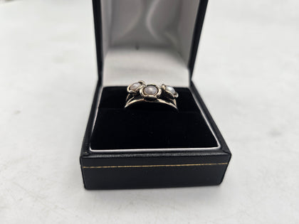 pandora three wishes grey pearl silver ring size M