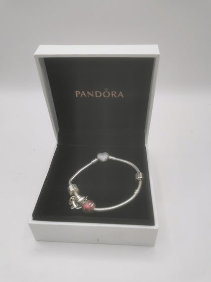 Pandora Bracelet with 4 Charms Hallmarked(ALE) Boxed