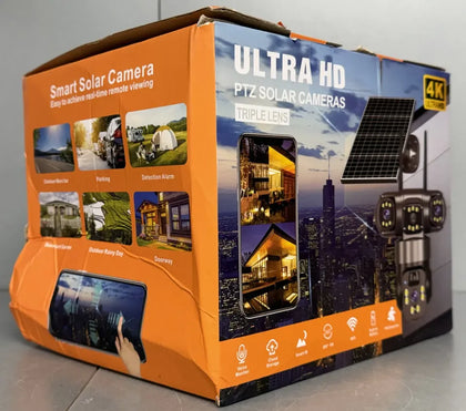 Ultra HD PTZ Solar Security Camera Outdoor, Three-Lens Solar Powered