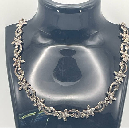 Silver Marcasite Stone Necklace and Bracelet