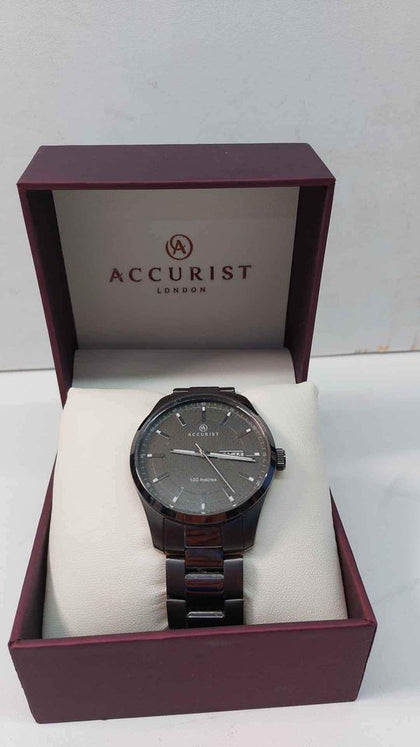 Accurist 7058 Grey Quartz Watch With Day/Date - Steel Bracelet - Boxed