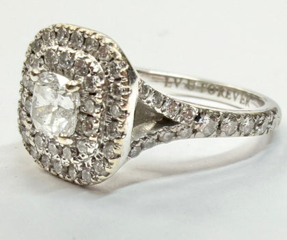 18ct white gold double halo ring size J