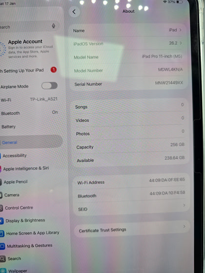 ipad pro wifi 256gn (m5) 11