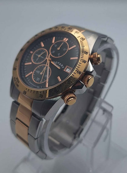 Rotary GB00278/04 Chronograph, Two Toned Rose/Silver, Quartz Movement Mens Watch, Boxed