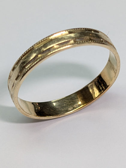 14ct Gold Patterned Wedding Band - Size T