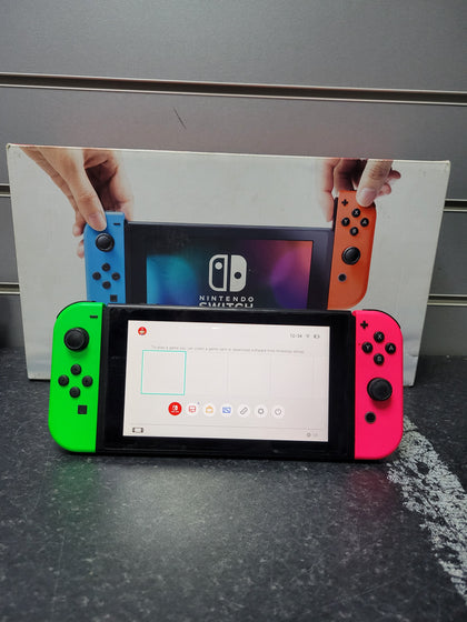 Nintendo Switch Handheld Gaming Console 32GB HAC-001 - Boxed With Green/Pink Neon JoyCons.