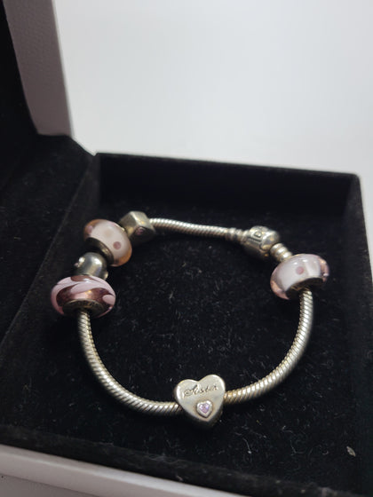 Pandora Bracelet (6 Charms), Hallmarked 925 ALE, Size: Approx. 7