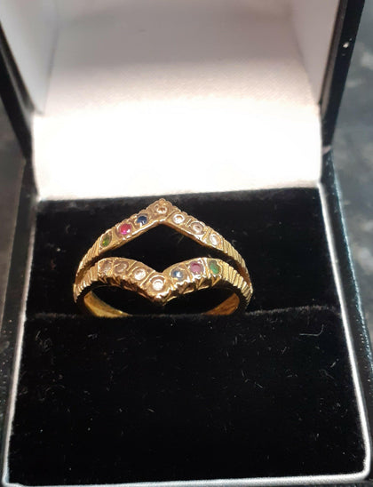 18ct Yellow Gold and stone set Double rings.  - Size L - 5.7g total.