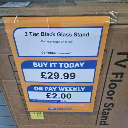 3 Tier Black Glass TV Stand.