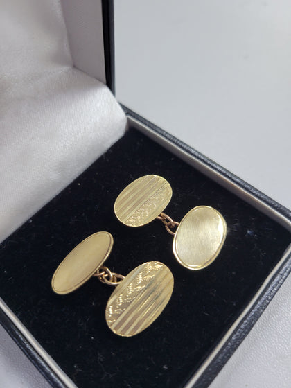 9K Gold Cuff Links, Hallmarked and Tested, 4.63Grams, Box Included.