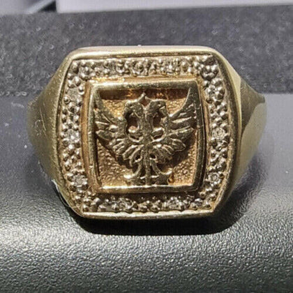 Double Headed Eagle Ring (W) 9ct Gold & Diamonds.