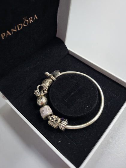 Pandora Bracelet, 7 Charms, Hallmarked Pandora Charms,, Small Size.