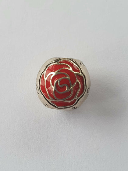 Disney Belle Enchanted rose silver charm with red enamel Item #791575EN09.