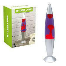 New Global Gizmos 16” Lava Lamp Silver Base & Top W/ Red Wax & Purple ** Collection Only **.