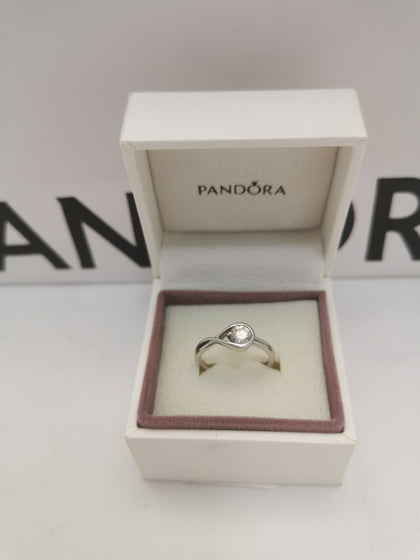 14K White Gold Pandora Ring with Diamond, Hallmarked , 2.5G Weight, Size: M  *RRP BRAND NEW @ PANDORA £790*.