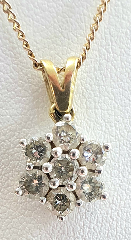 18ct Diamond Pendant with 9ct chain LEYLAND.