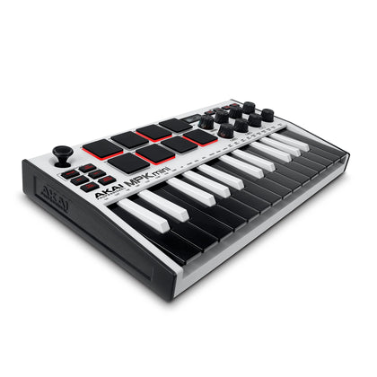 Akai Professional MPK Mini Mk3 – 25 Key USB Midi Keyboard Controller With 8 Backlit Drum Pads, 8 Knobs And Music Production Software Included (White).