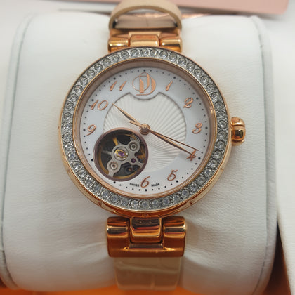 ProjectD London Ladies Swiss Made Automatic Crystal Leather Watch (PDS004/A/18).