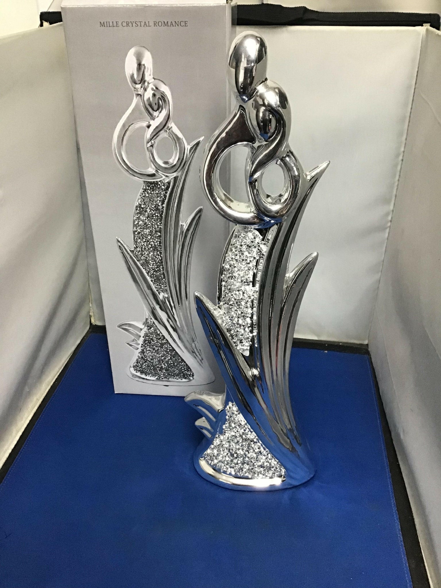 Silver Sparkle Crystal Diamante Romance Couple Embrace Decorative Ornament Gift 30cm