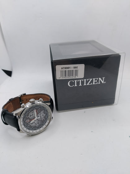 Citizen Eco-Drive - Chronograph Watch - AT0361 - Leather Strap - 24 Time Zones - LIKE NEW.