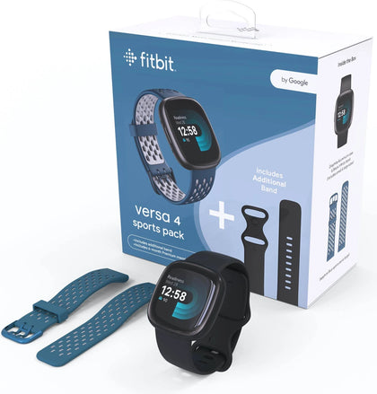 Fitbit Versa 4 Smart Watch Sports Pack With Blue Sports Band.