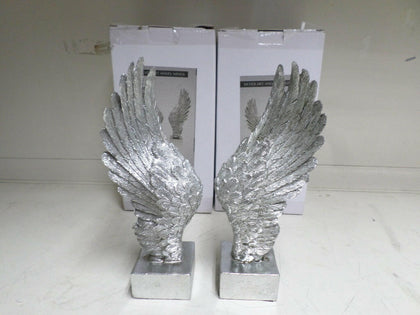 Pair SILVER ART BOOK END ANGEL WINGS 26cm ANTIQUE SILVER FINISH SET OF 2.