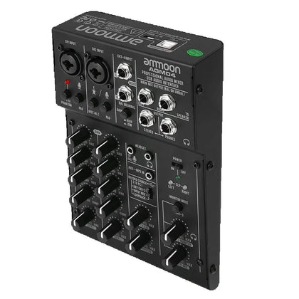 ammoon AGM04 4-Channel Mini Mixing Console Digital Audio Mixer 2-band EQ Built-in 48V Phantom Power.