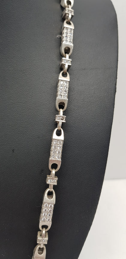 Sterling Silver (925) Black Chain Necklace With Stones - 30