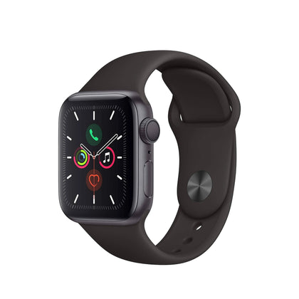 Apple Watch Series 5 (GPS, 40mm) - Space Grey Aluminium Case With Black Sport Band (Renewed).