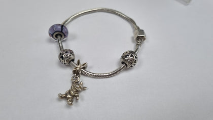 Silver Bracelet with 4 charms 17.5cm LEYLAND.