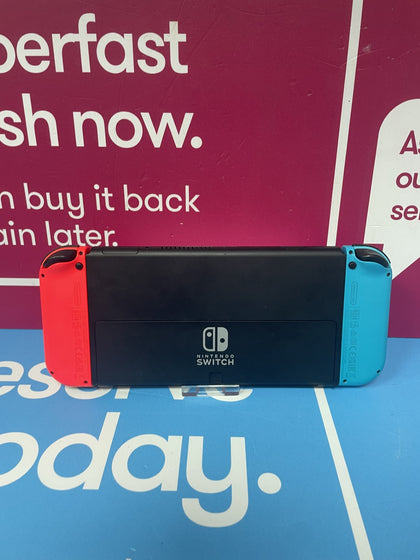 NINTENDO SWITCH OLED BLACK WITH NEON JOY CONS UNBOXED.