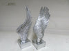 Pair SILVER ART BOOK END ANGEL WINGS 26cm ANTIQUE SILVER FINISH SET OF 2