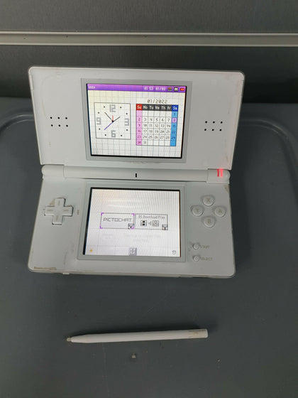 Nintendo DS Lite Handheld Console - white with charger and pen.