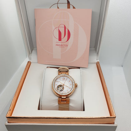 ProjectD London Ladies Swiss Made Automatic Crystal Leather Watch (PDS004/A/18).