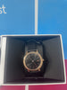 DKNY STAINLESS STEEL WATCH WITH BLACK LEATHER STRAP BOXED