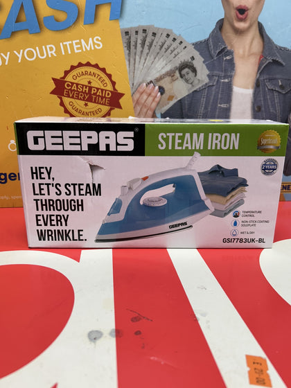 Geepas Steam Iron 1600W Non-stick Soleplate Dry/Steam Iron Adjustable Temperature Blue Irons.