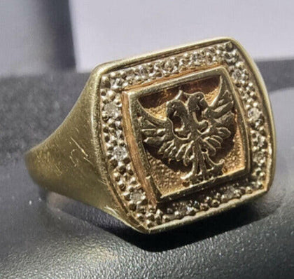 Double Headed Eagle Ring (W) 9ct Gold & Diamonds.