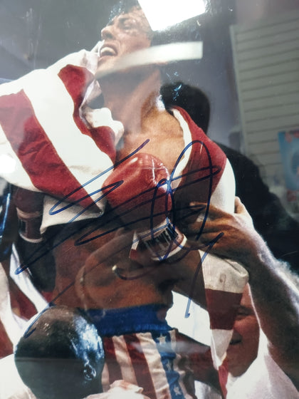 Sylvester Stallone Rocky Balboa Autographed 16x20 Photo AMERICAN FLAG ASI Proof.