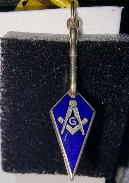 9ct Masonic Freemason Trowel Pendant. Dunbartonshire Lodge..