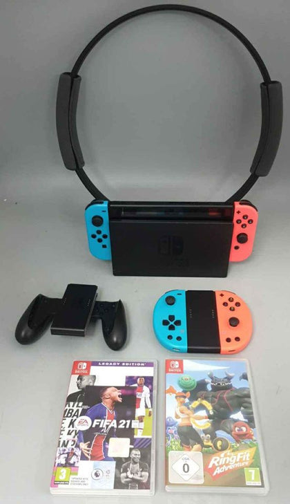 Nintendo Switch (Neon Red/Neon Blue) bundle, with fifa 21 & Ring Fit, extra 3rd Party controller..