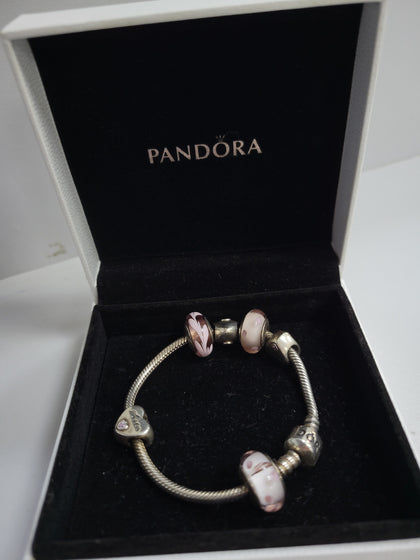 Pandora Bracelet (6 Charms), Hallmarked 925 ALE, Size: Approx. 7