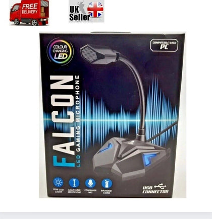 Falcon Gaming Microphone Rgb Led Colour Changing Lights Usb Connected.