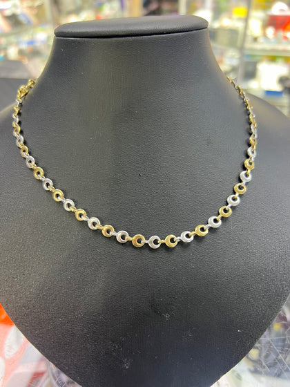 9CT YELLOW & WHITE GOLD 18” NECKLACE.