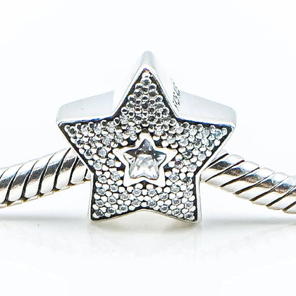 Pandora Wishing Star Sterling Silver Charm With Clear Zirconia.