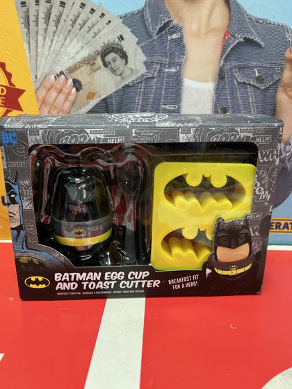 Dc Batman Egg Cup With Spoon And Toast Cutter.