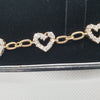9CT Gold Bracelet with Clear Stone Hearts - 8"