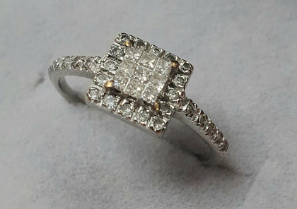 9CT WHITE GOLD DIAMOND RING Size M 1/2 LEYLAND.